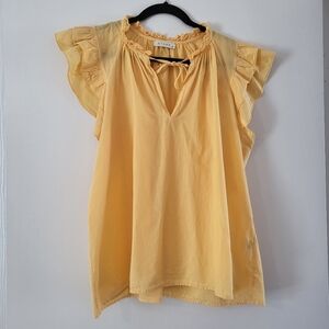 Stark X Dreamy Top Ruffle Poplin Cotton Lightweight Blouse Buttercup Yellow M